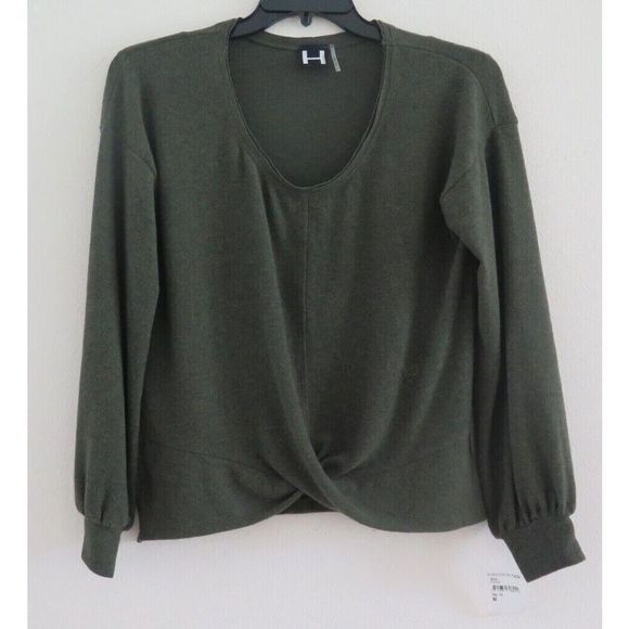 H by Bordeaux Women's Sz M Dark Olive Fleece Boxy Long Sleeve Sweatshirt - Picture 1 of 7